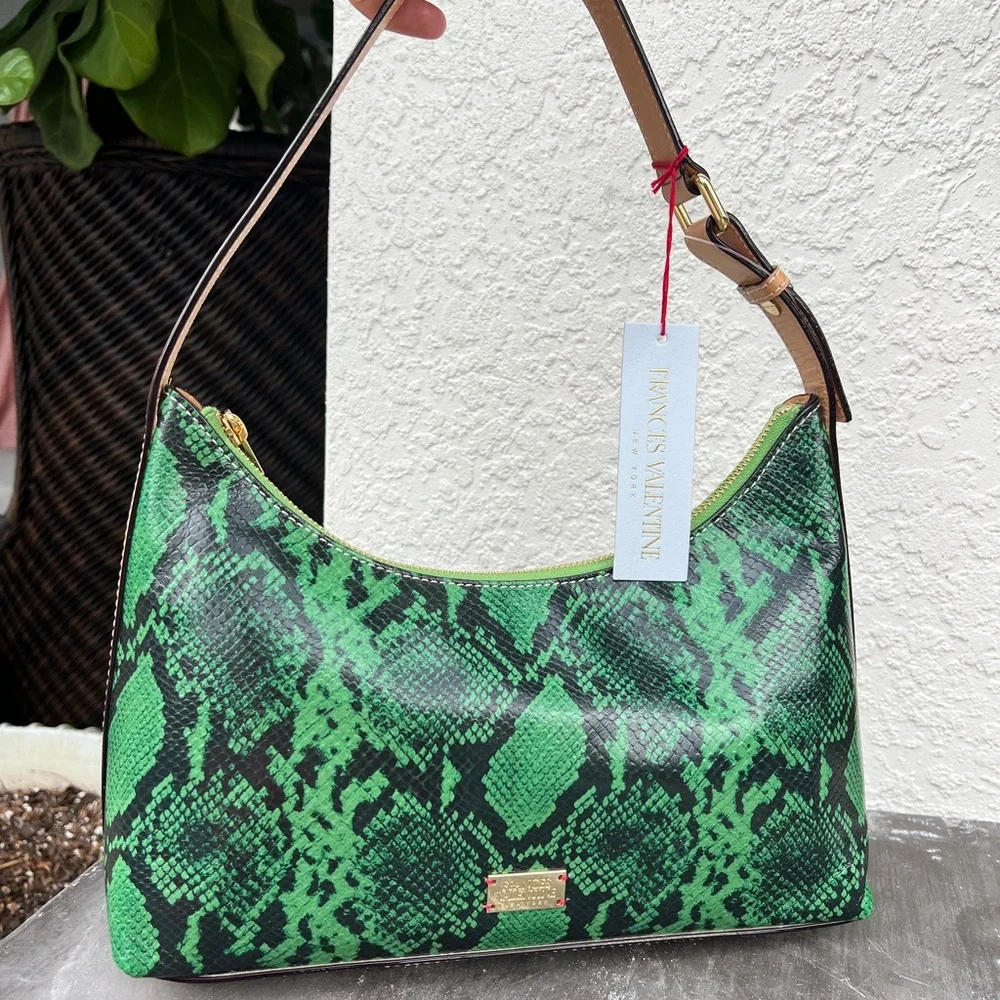 FRANCES VALENTINE Laura Solid Snake Leather hobo shoulder bag green + caramel